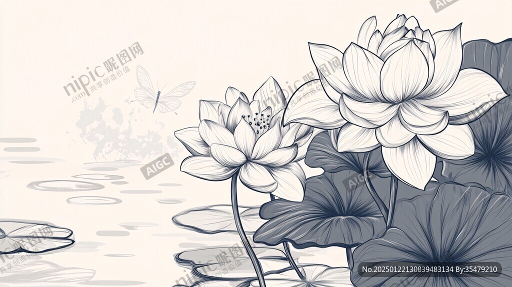荷花手绘背景