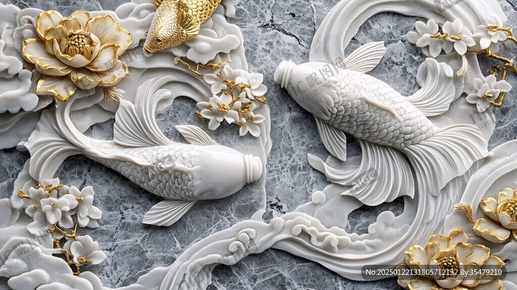 3d浮雕金鱼鲤鱼