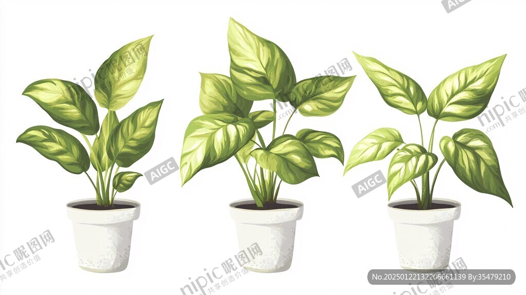 手绘绿植盆栽插画