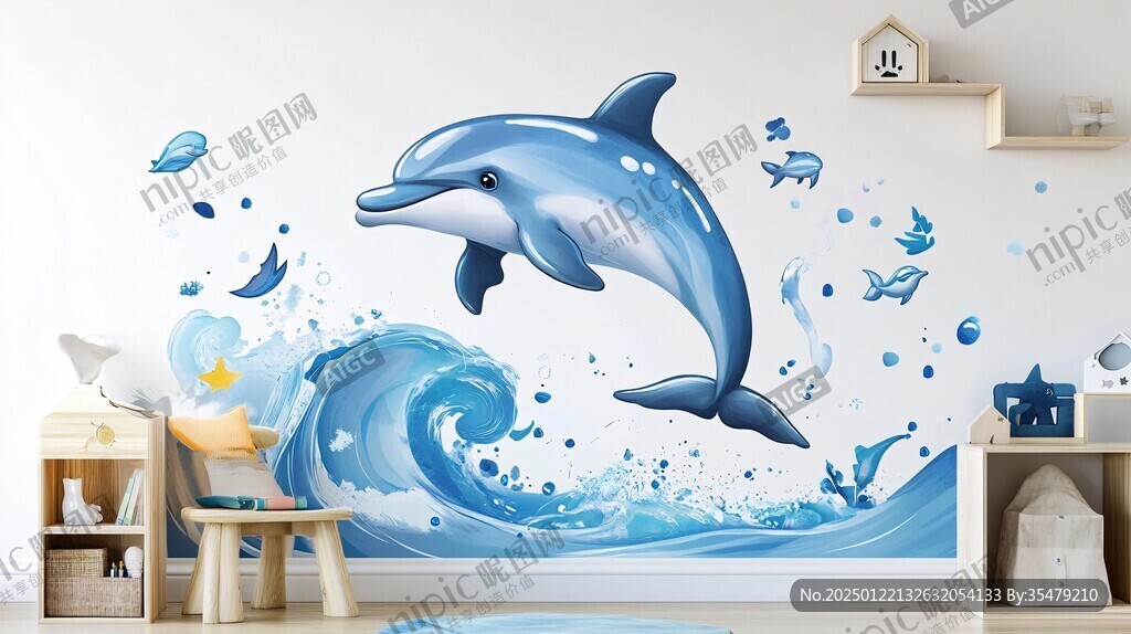 3d海豚卡通壁画