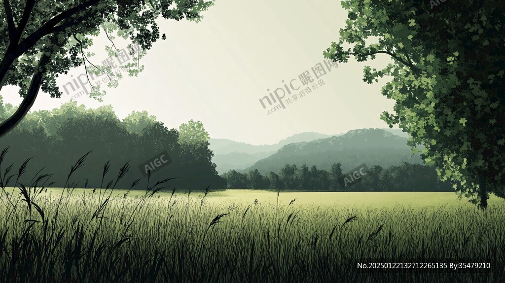 手绘绿色风景