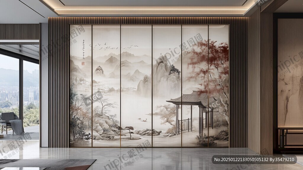 山水画玻璃屏风