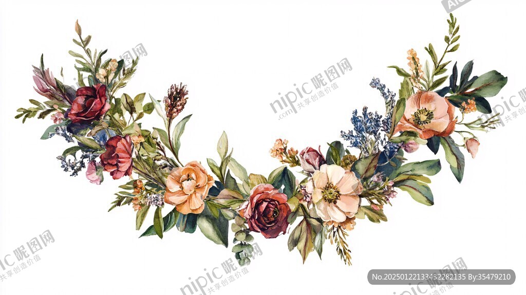 手绘唯美花束水彩画