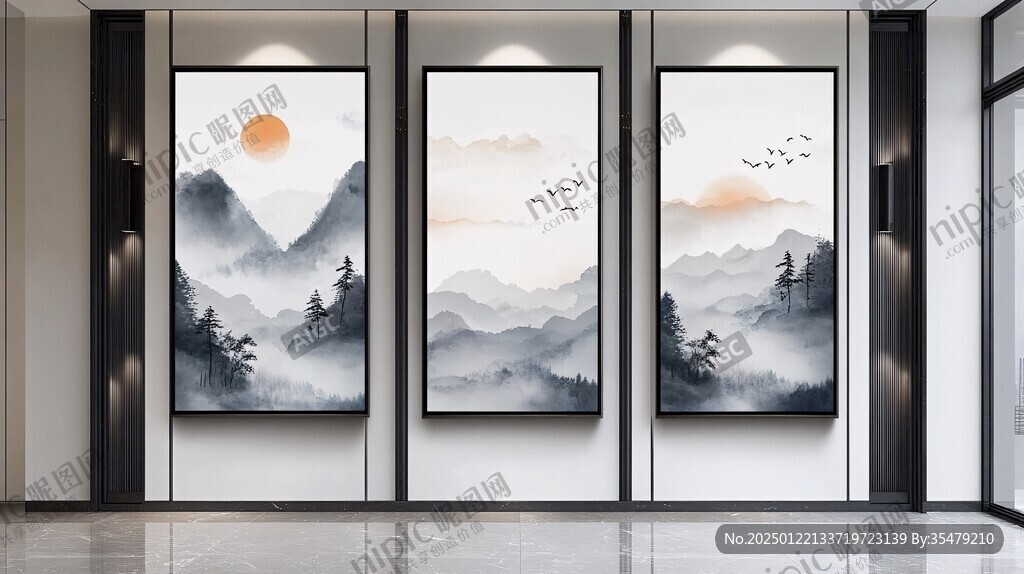 意境屏风山水挂画