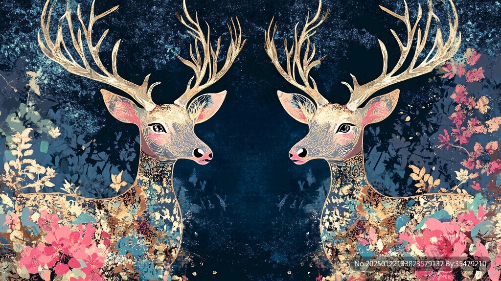 手绘梦幻鹿风格装饰画