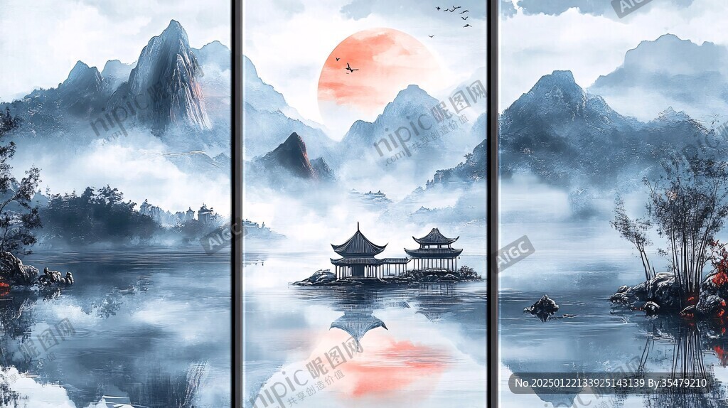 古风山水屏风