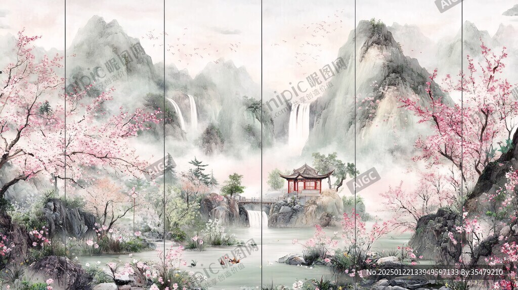 桃花源记古风山水插画
