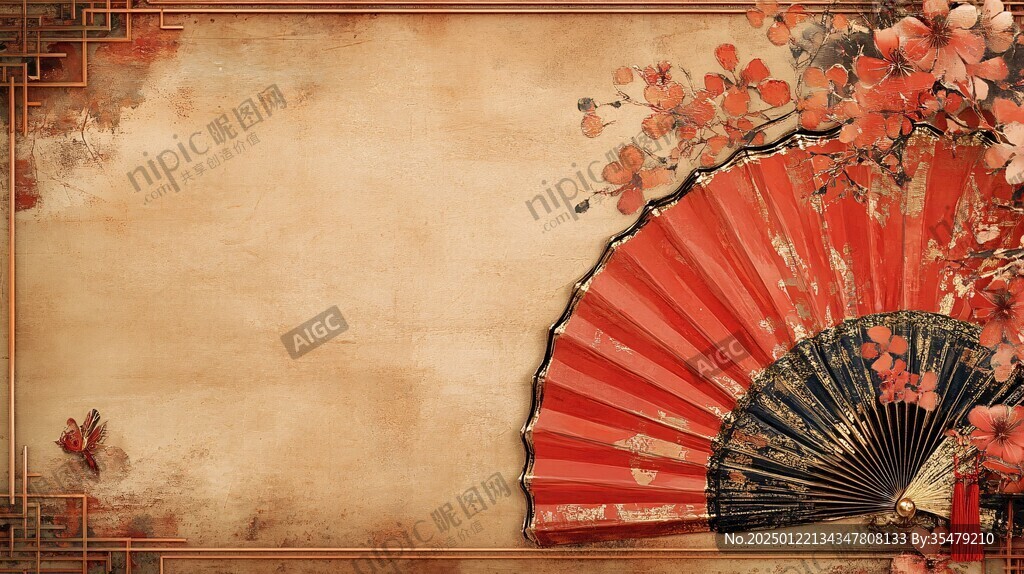 折扇红墙梅花