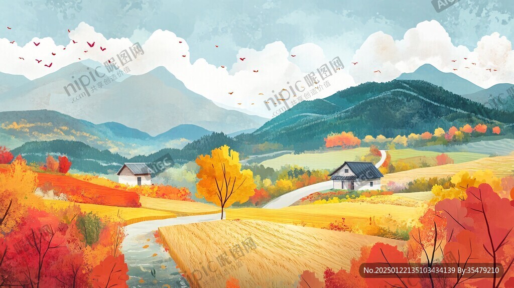 金秋风景插画