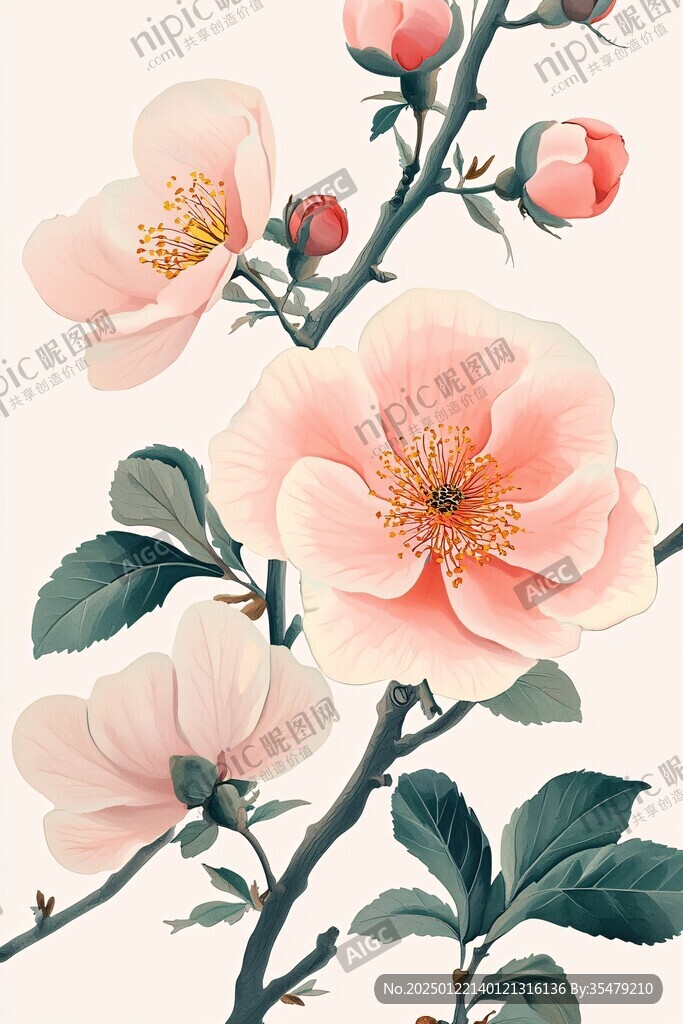 手绘苹果花桃花杏花