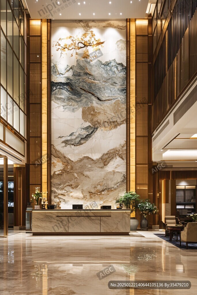 酒店前台大型山水挂画