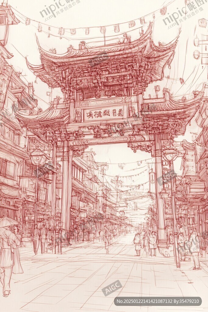 金马碧鸡坊线稿
