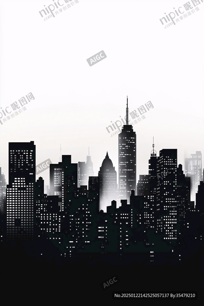 不夜城城市剪影插画