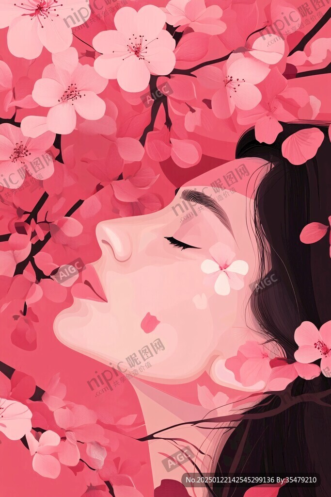 桃花美人插画