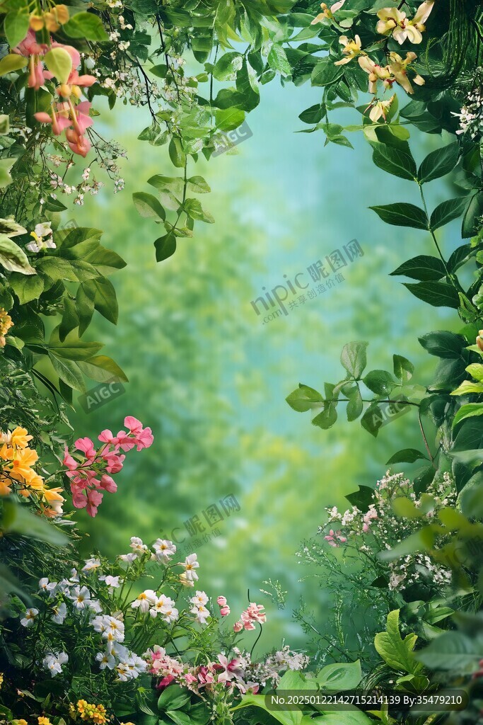 绿叶鲜花背景图