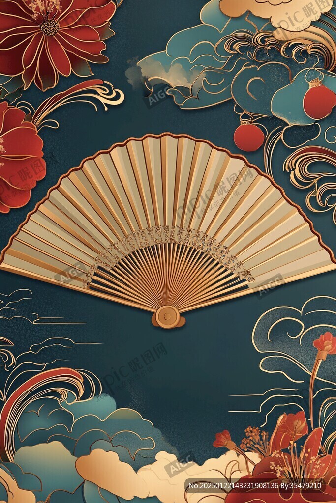 新中式折扇插画
