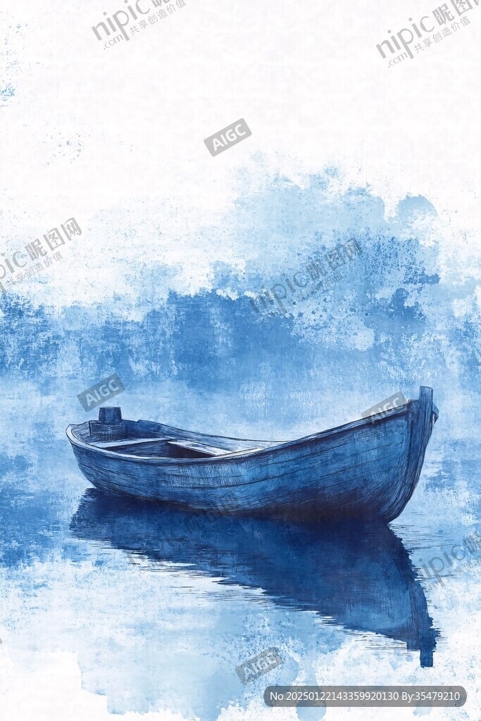 意境湖泊小船