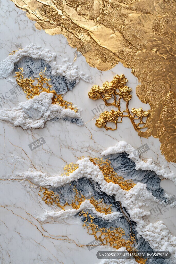 流体画金色山河