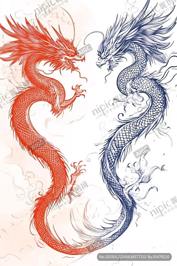 手绘双龙插画