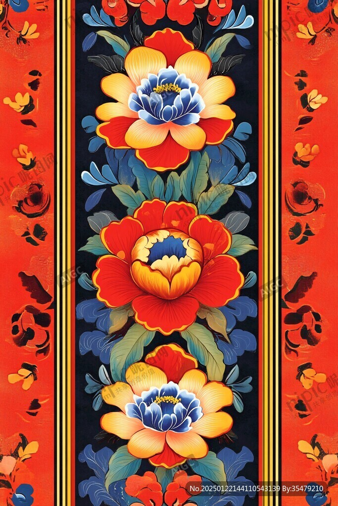 色块花古典图案组合