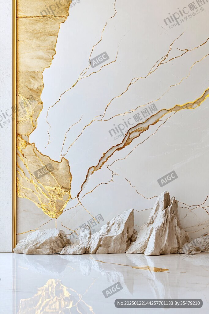 极简金箔石根线条对拼