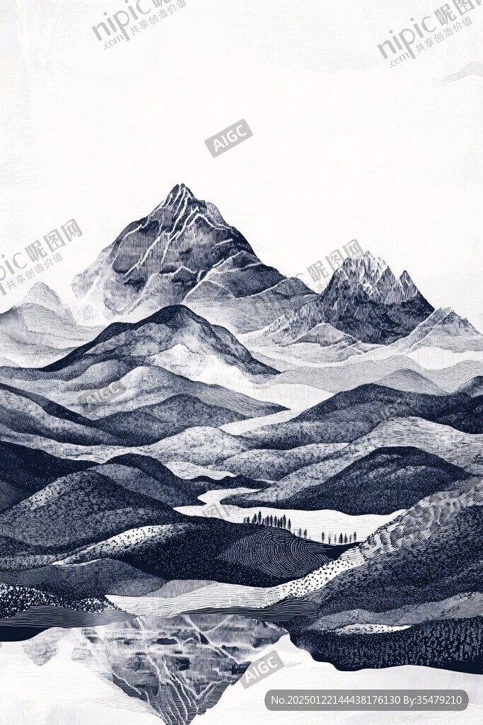 纹理山水插画