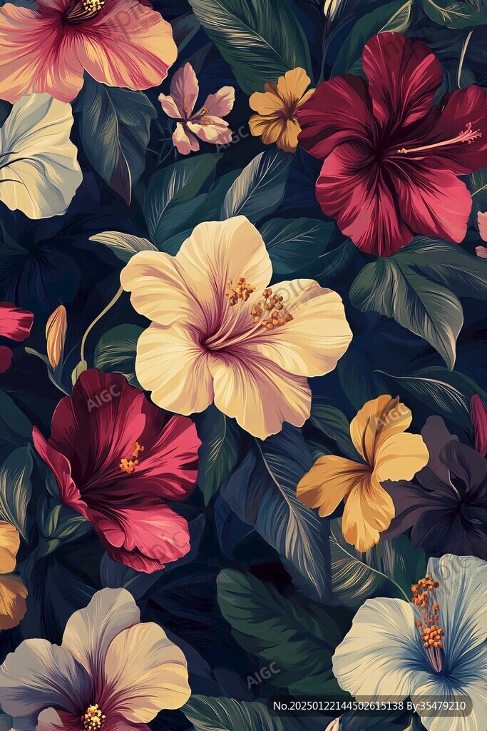 田园风热带树叶花朵