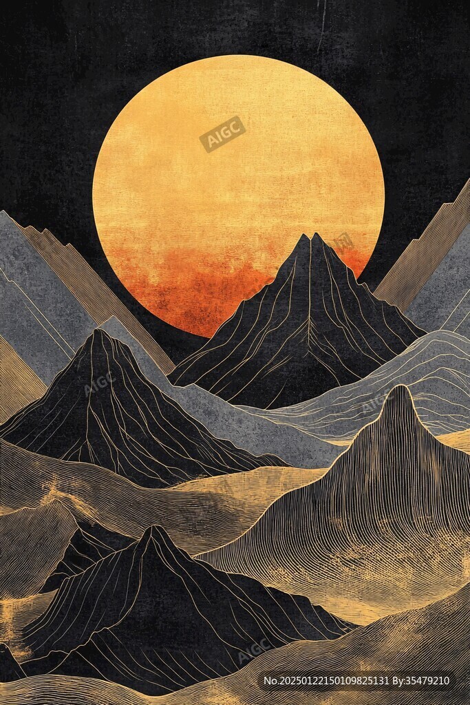 黄昏远山插画