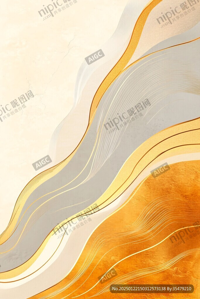轻奢简约金线抽象画
