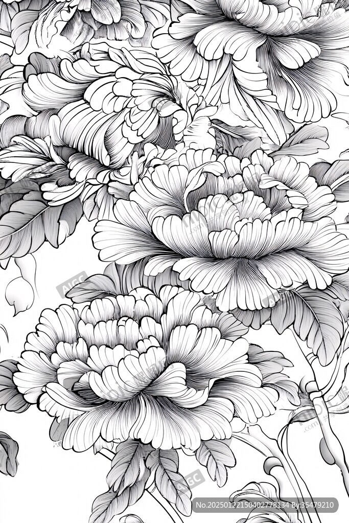 牡丹花线条