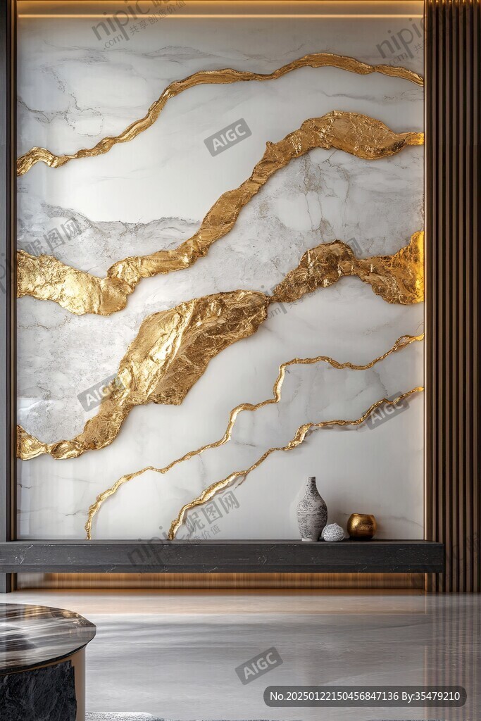 极简金箔石根线条对拼