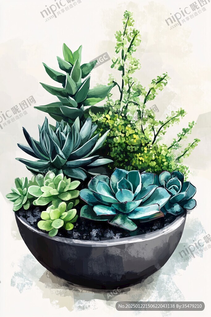 多肉组合插画