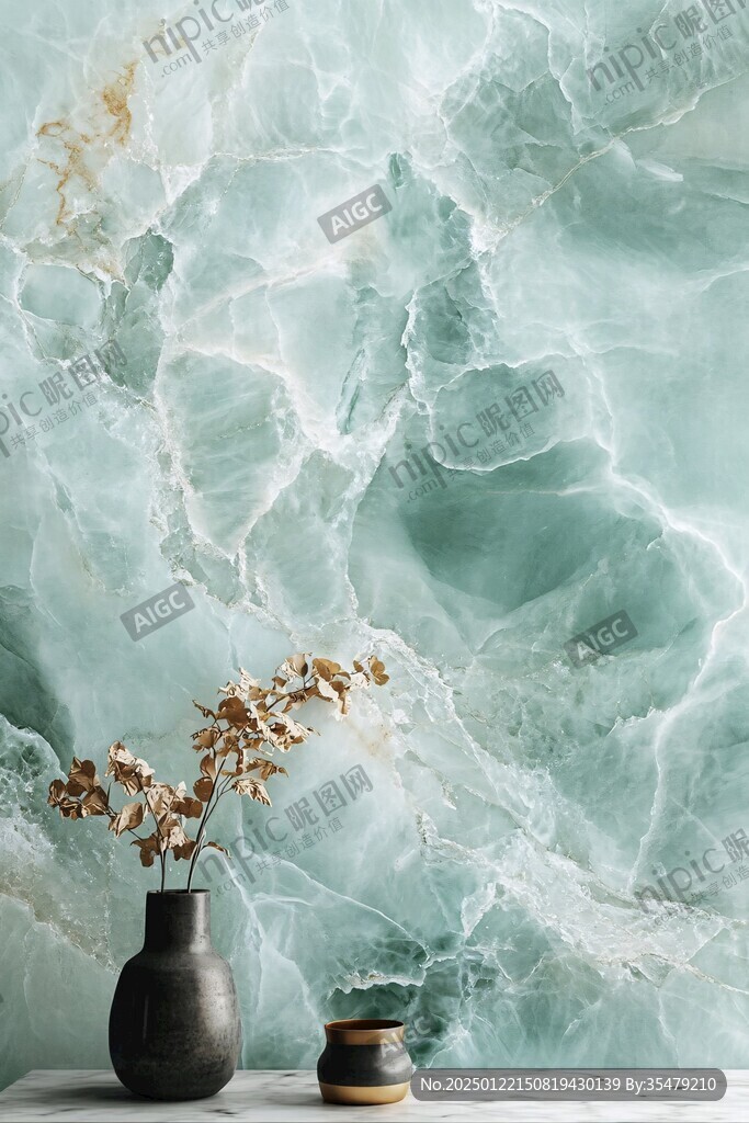 蓝色透光大理石装饰画