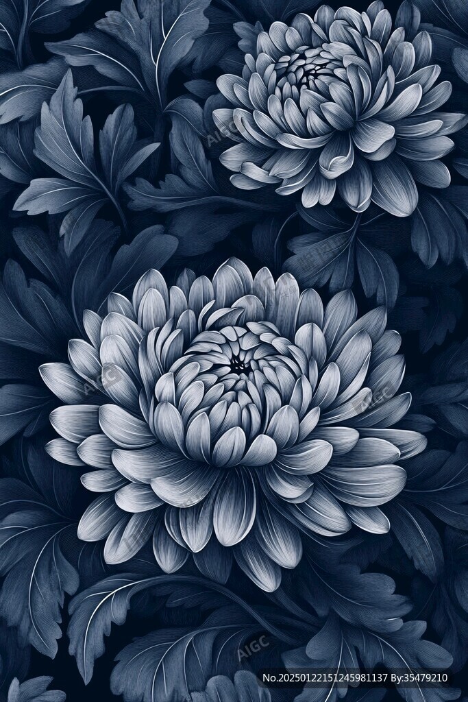蓝色唯美牡丹装饰画
