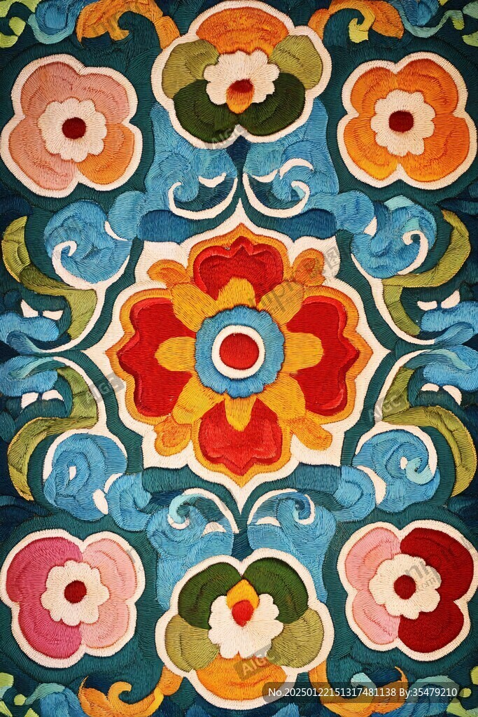 色块花古典图案组合