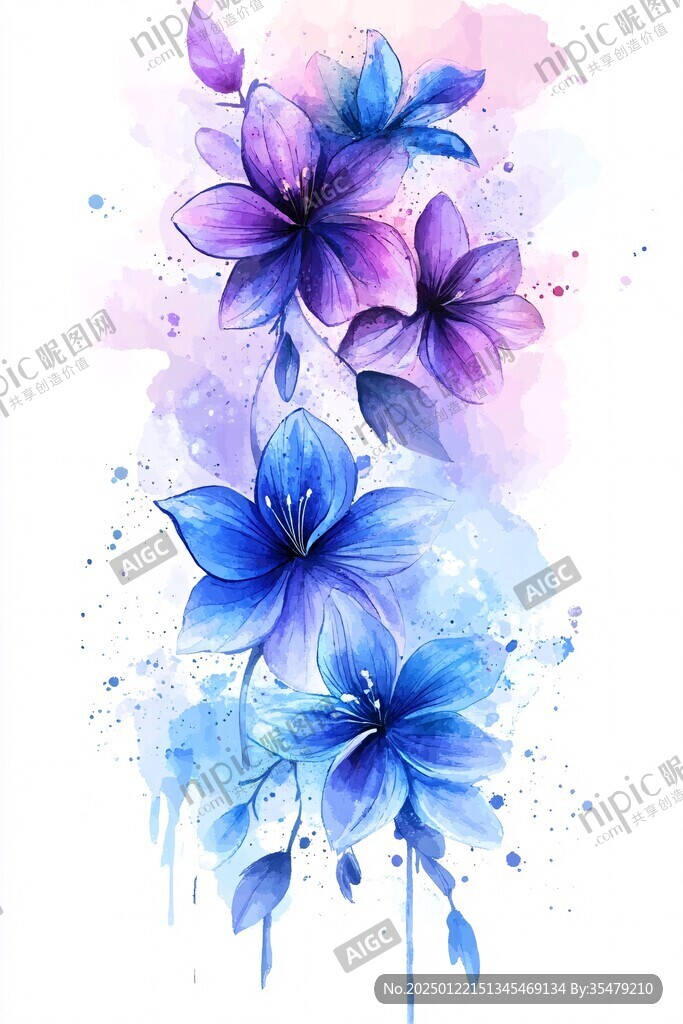 蓝色花朵插画