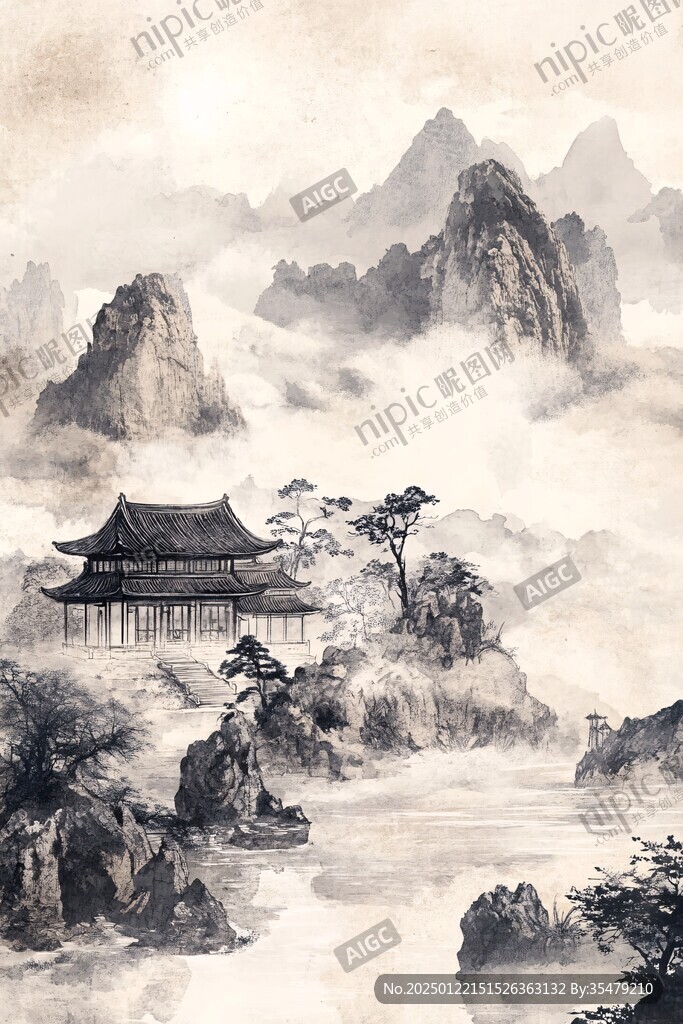 唯美古风山水插画