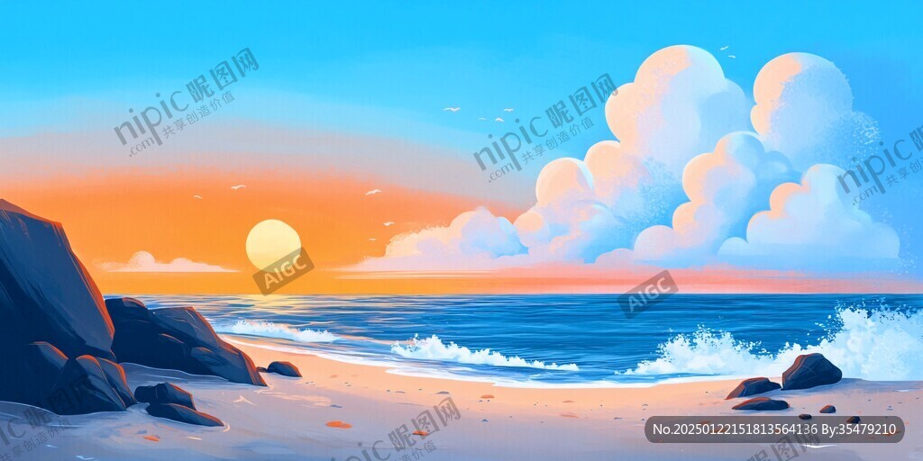 海边落日插画
