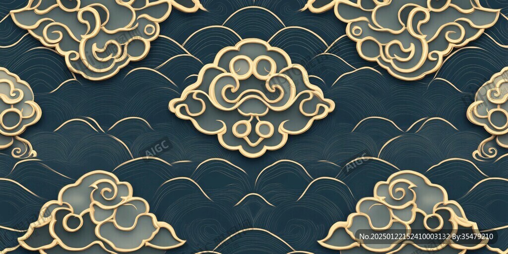 蓝色金边云纹
