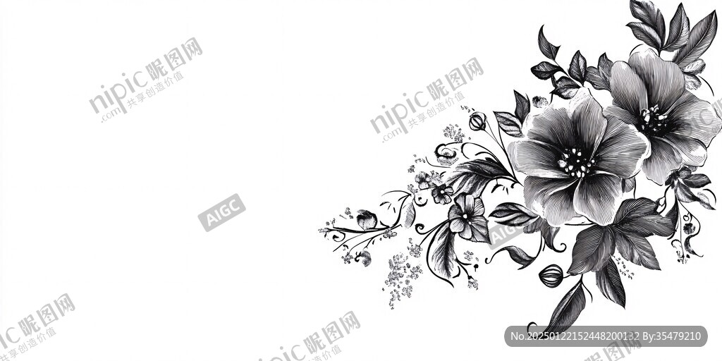 黑白手绘花