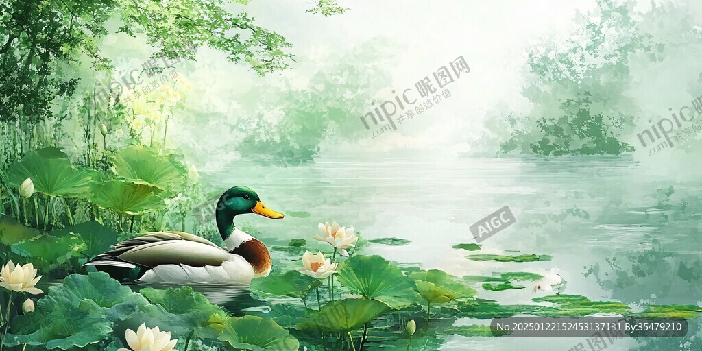 意境莲花鸳鸯