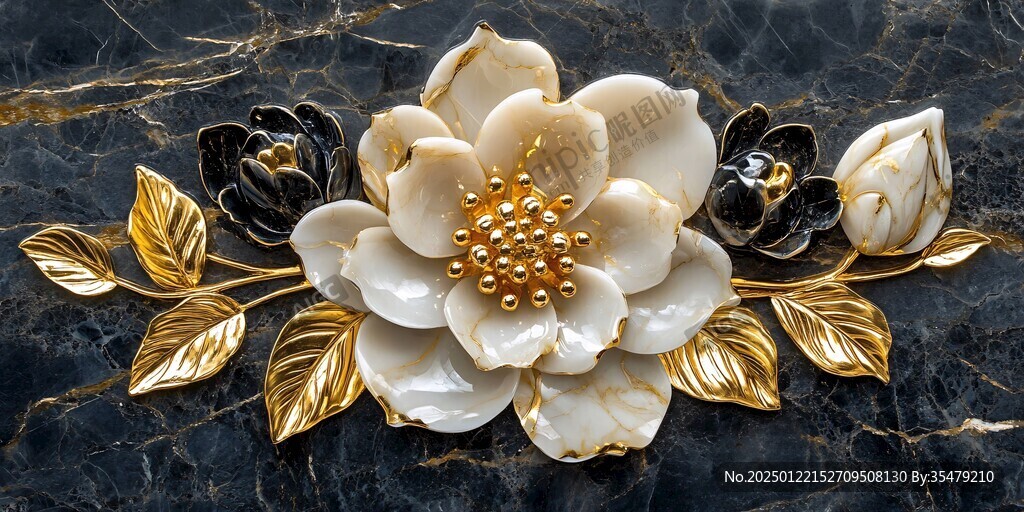 3d浮雕金属牡丹花