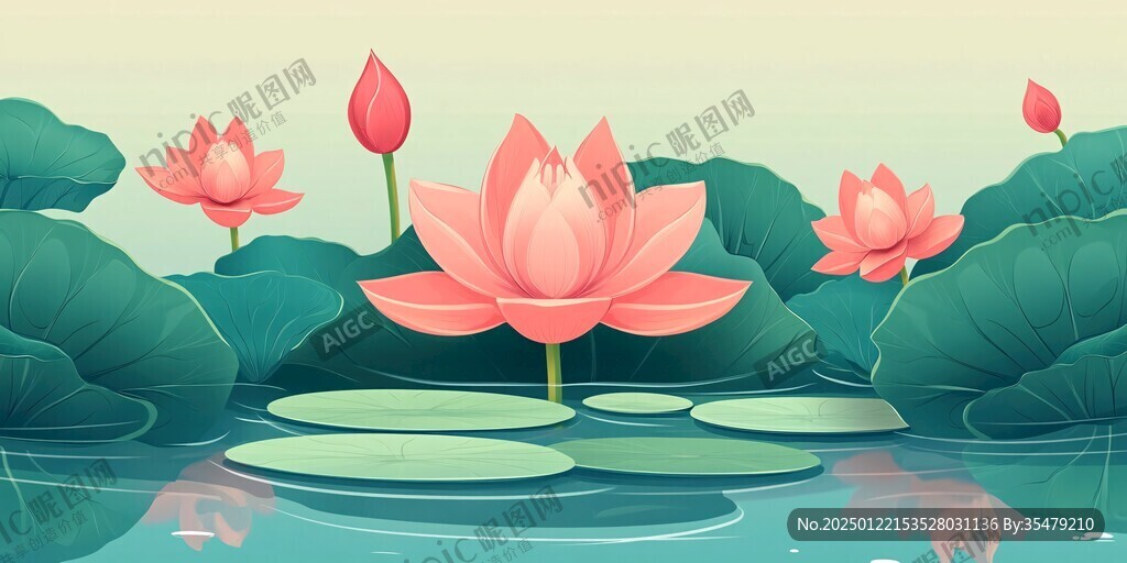 荷花池插画