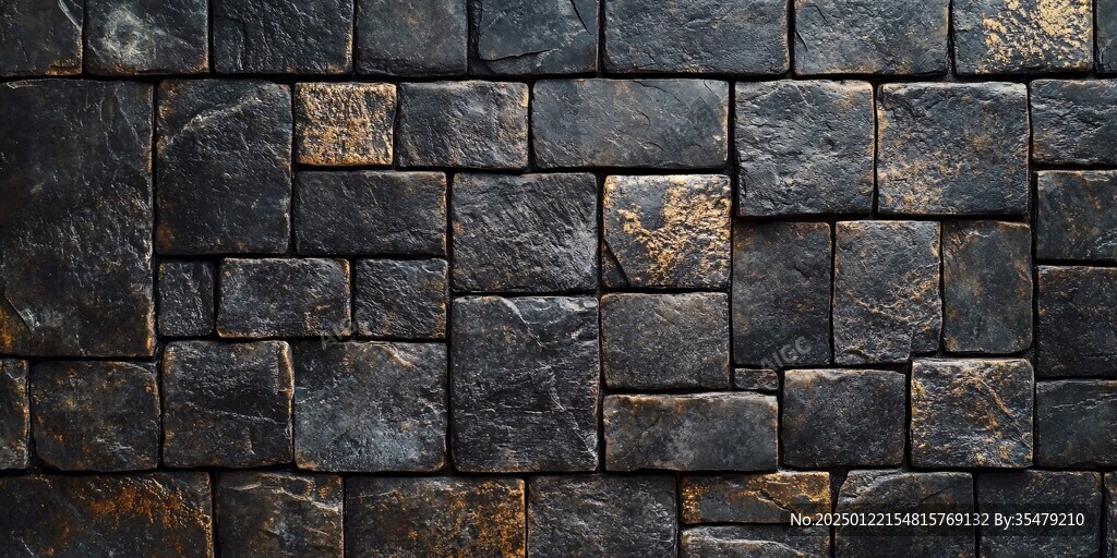 深蓝色拼接石片墙