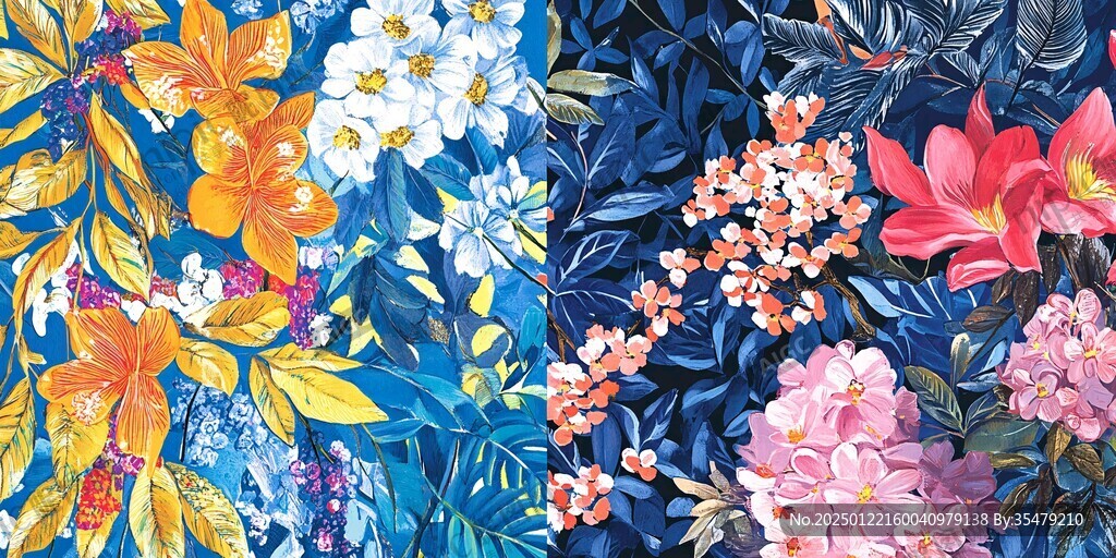 热带花枝四方连续图