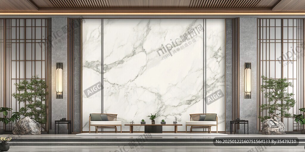 新中式大理石背景墙