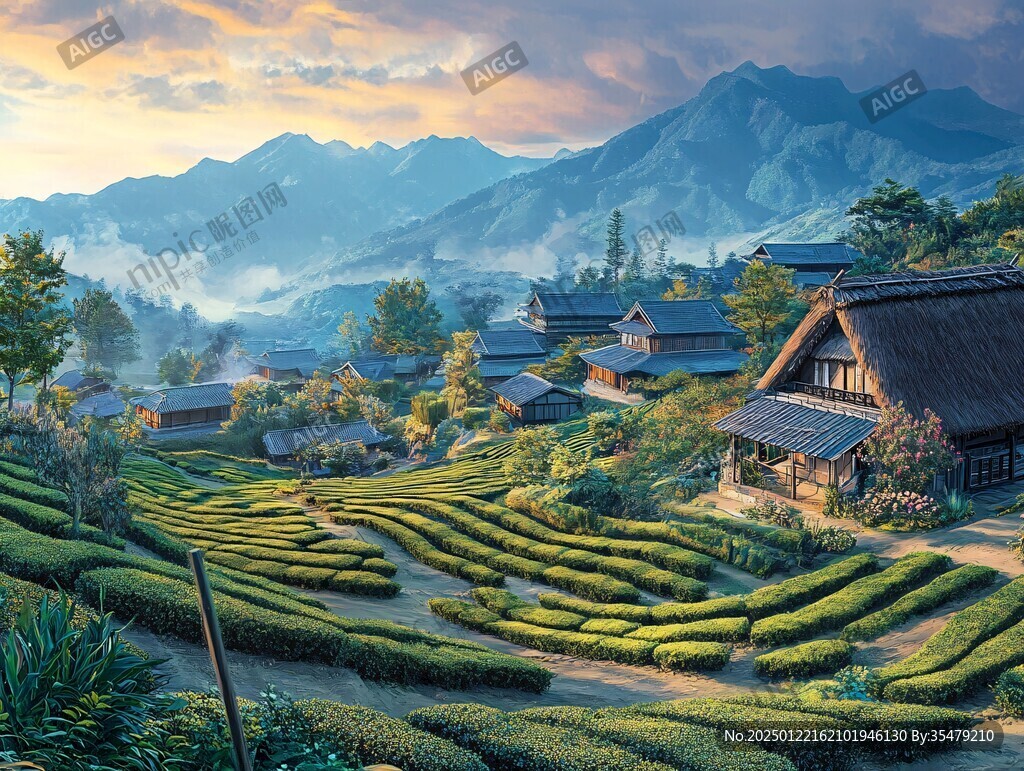 茶园风景插画
