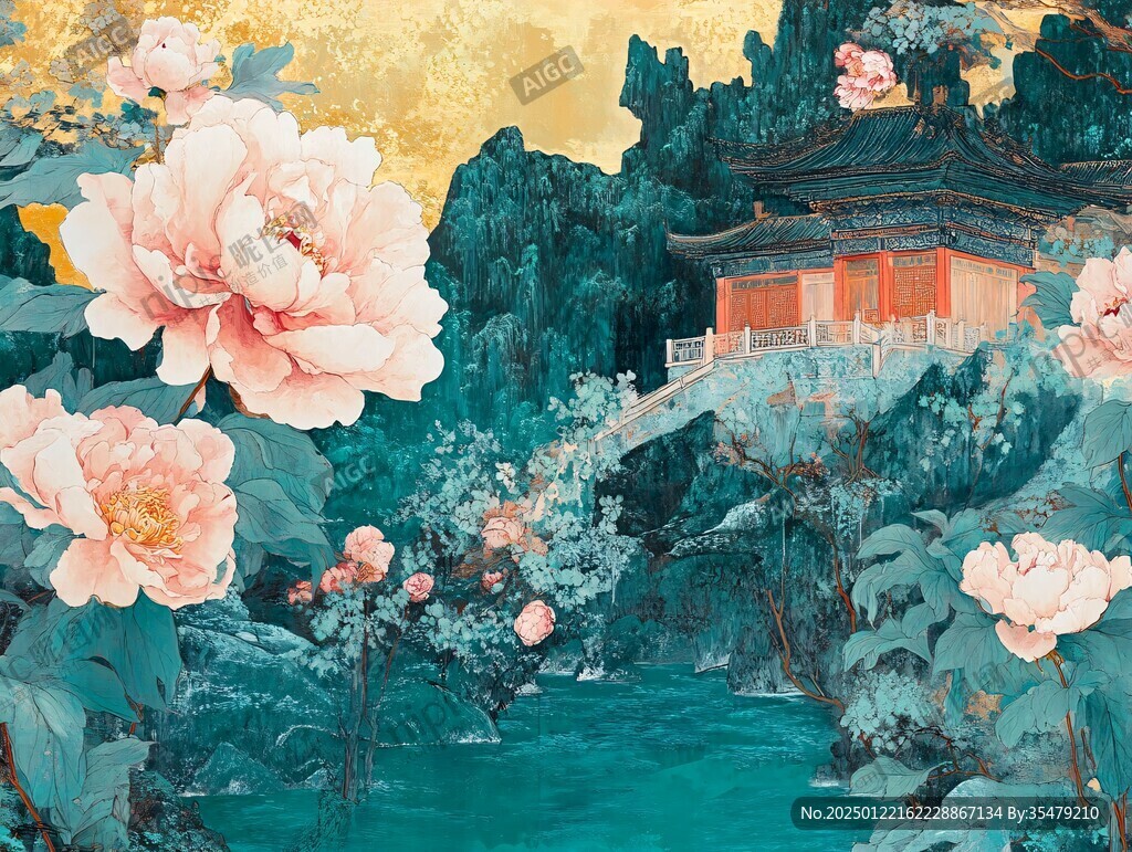 宫庭楼阁创意山水画