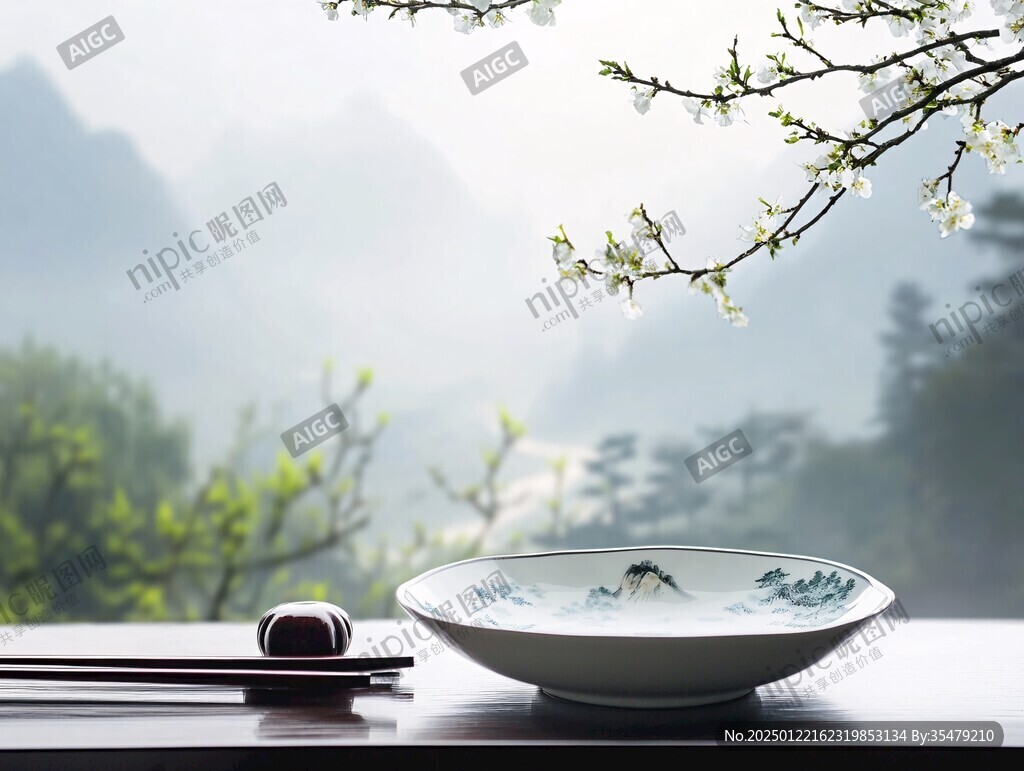 餐具山水画