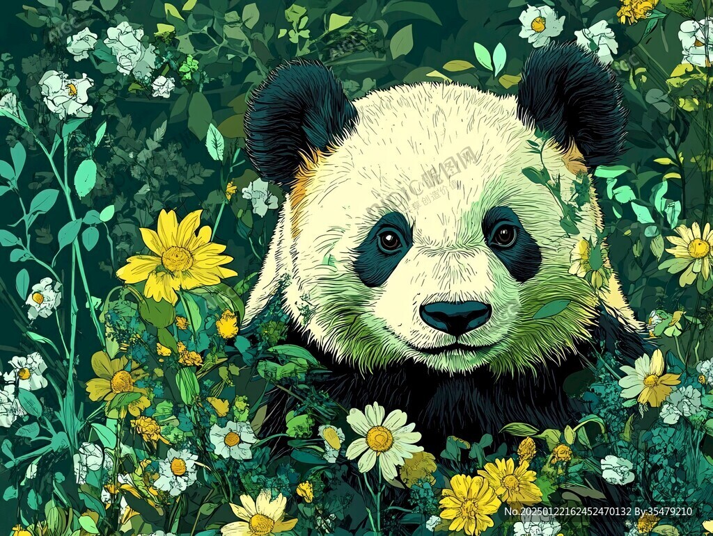 珍稀动物熊猫插画